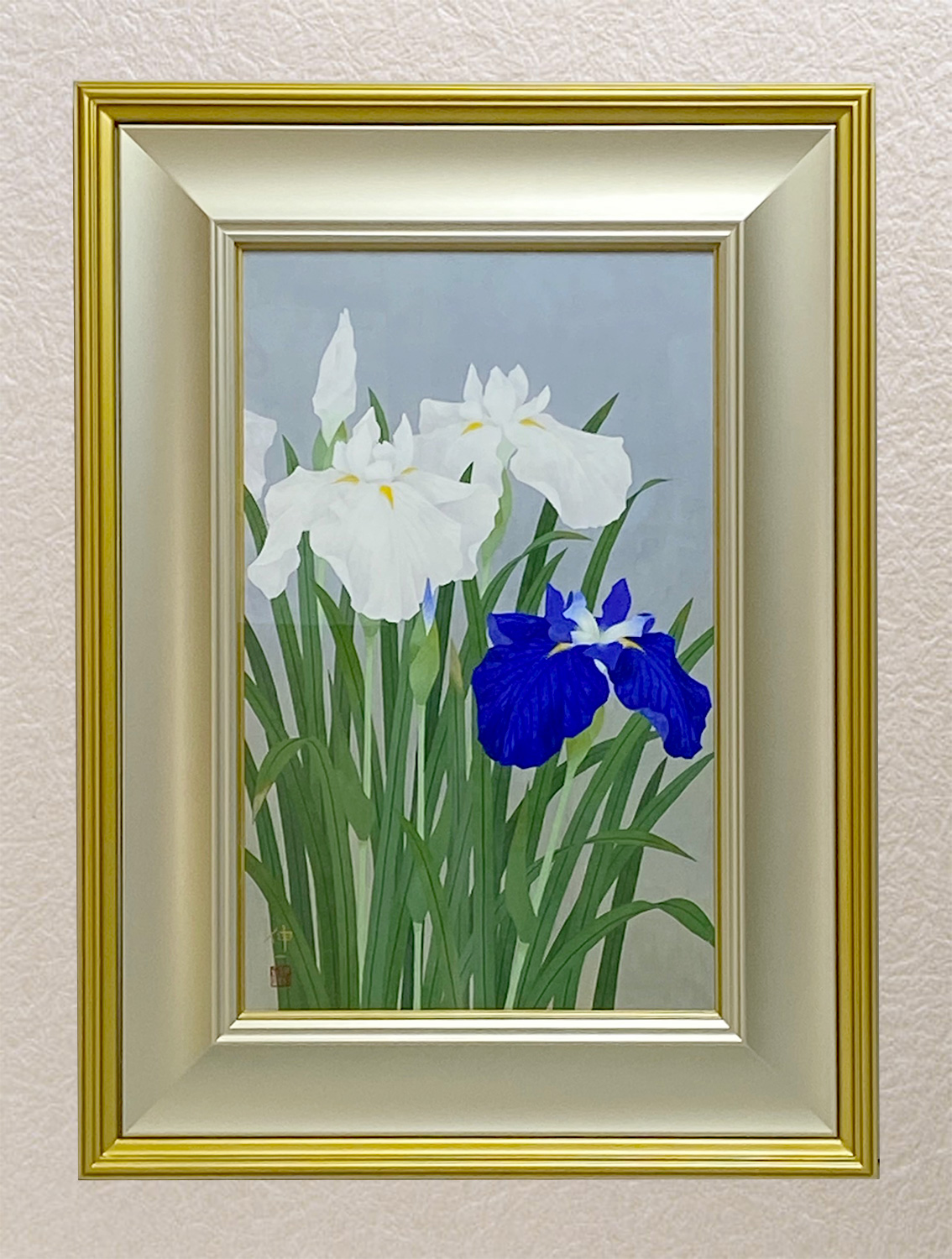 日本画金泥額(當川伸一先生)｜當川伸一先生は鮮やか花の命を描き続ける院展作家です。